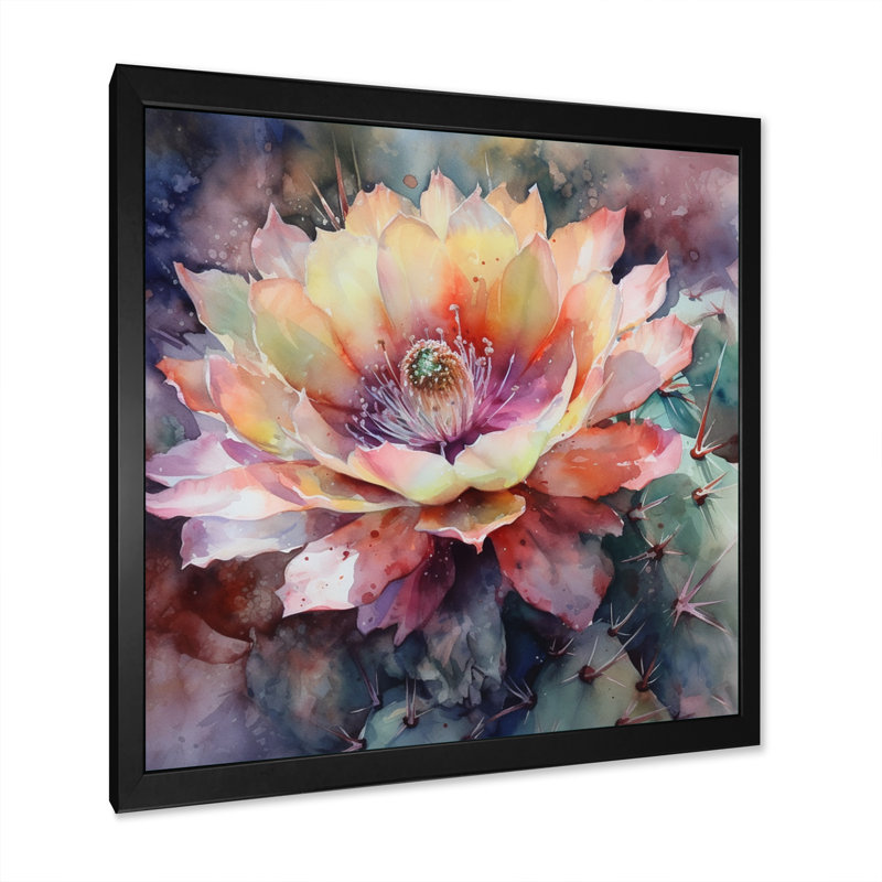 Paysage de cactus rose vert Rozeena sur toile, Cadre photo noir, H 36 po x l 36 po x P 1,5 po