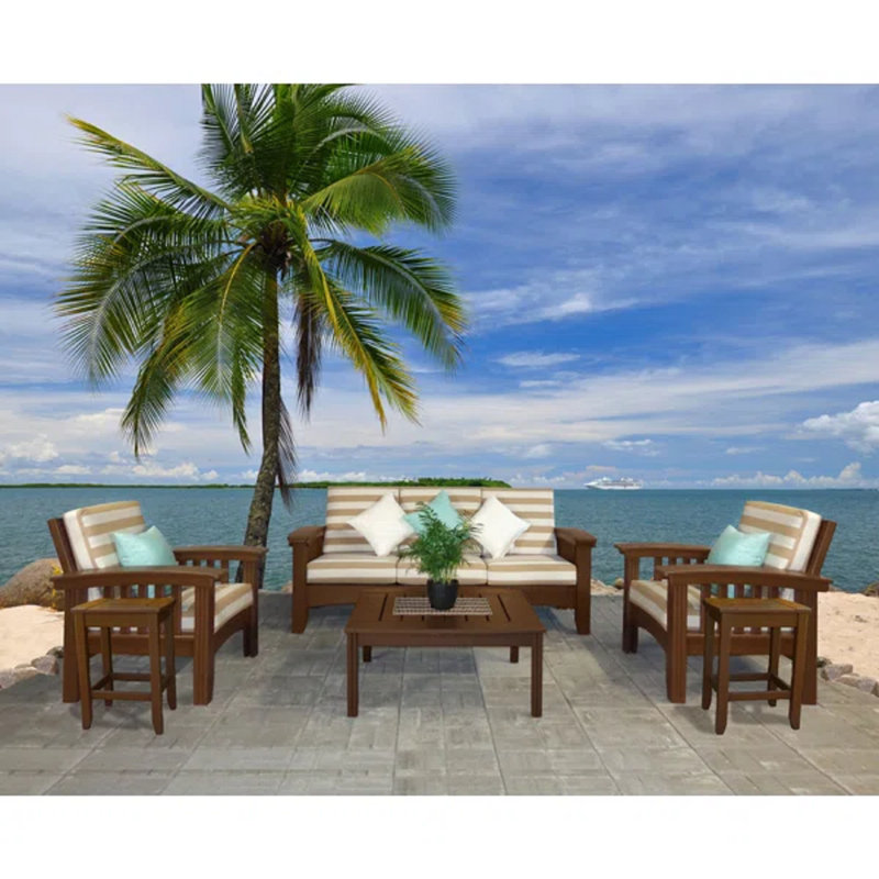 Omar 5 - Person Patio Conversation Set with Cushions, Charcoal, Spectrum Cilantro Sunbrella® Plainweave