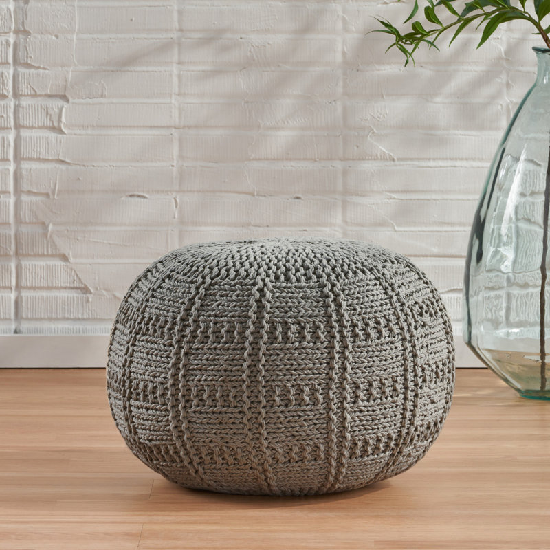 Pouf rond 20 po x 14 po en coton gris, moderne, ajoute du charme au pouf moderne de la maison en gris, 20 x 20 x 14, sans assemblage