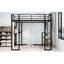 Lit simple à structure en fer noir avec table en L pour chambre de jeunes, escalier de bureau compact et sécuritaire en noir, facile à installer-508482602