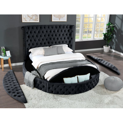 Queen Size Tufted Upholstery Storage Bed made with Wood in Black