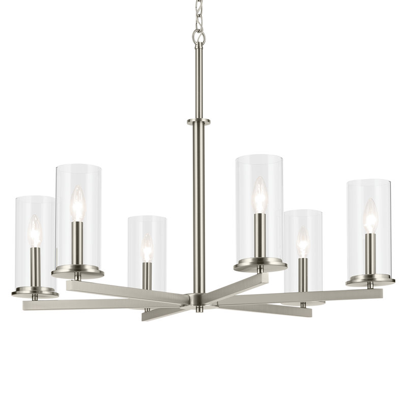Lustre 6 lumières 21,75 "21,75", Nickel brossé