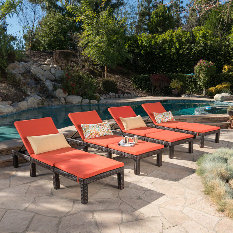 Caston Outdoor Wicker Chaise Lounge Set , Cushion Included, Orange