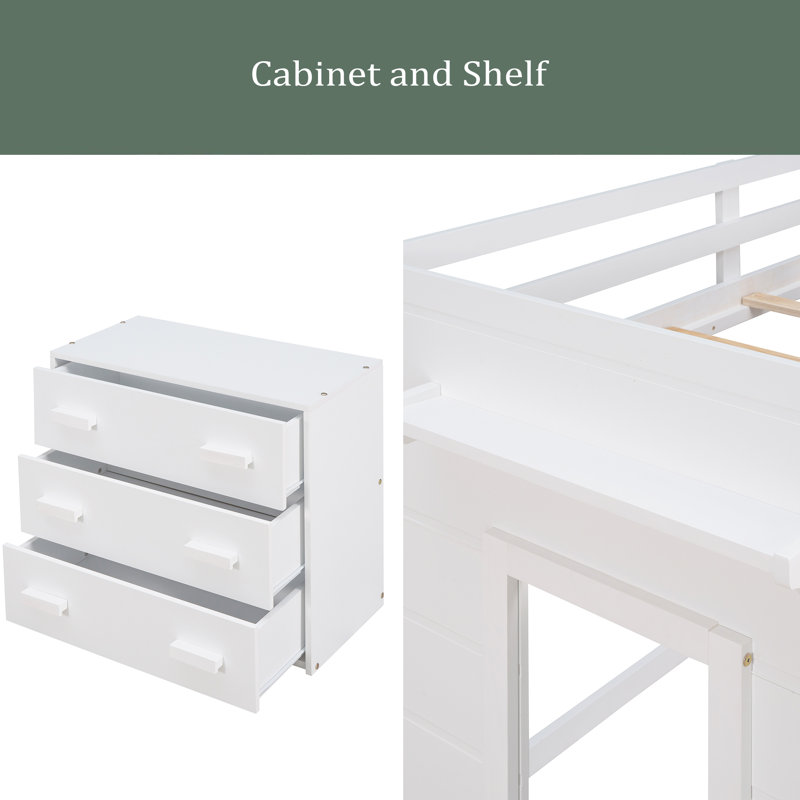 Lit mezzanine simple avec armoire et tablette, Blanc