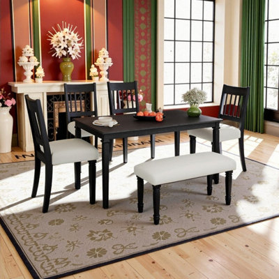 Ensemble de salle à manger 6 pièces avec table rectangulaire, 4 chaises et un banc