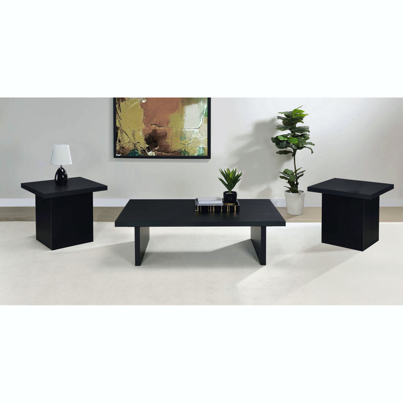 Ensemble de tables basses et de tables de bout Caroline 3 pièces rectangulaires noires (table basse incluse seulement)