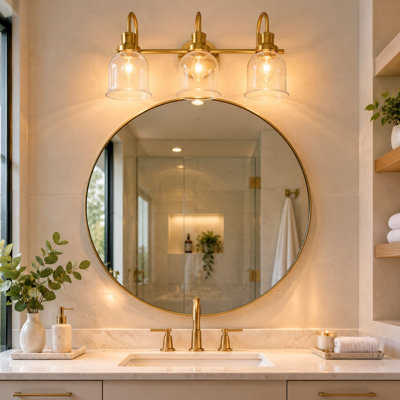 Luminaire de salle de bain moderne à 3 lumières au-dessus d'un miroir avec abat-jour en verre bullé pour le vestiaire