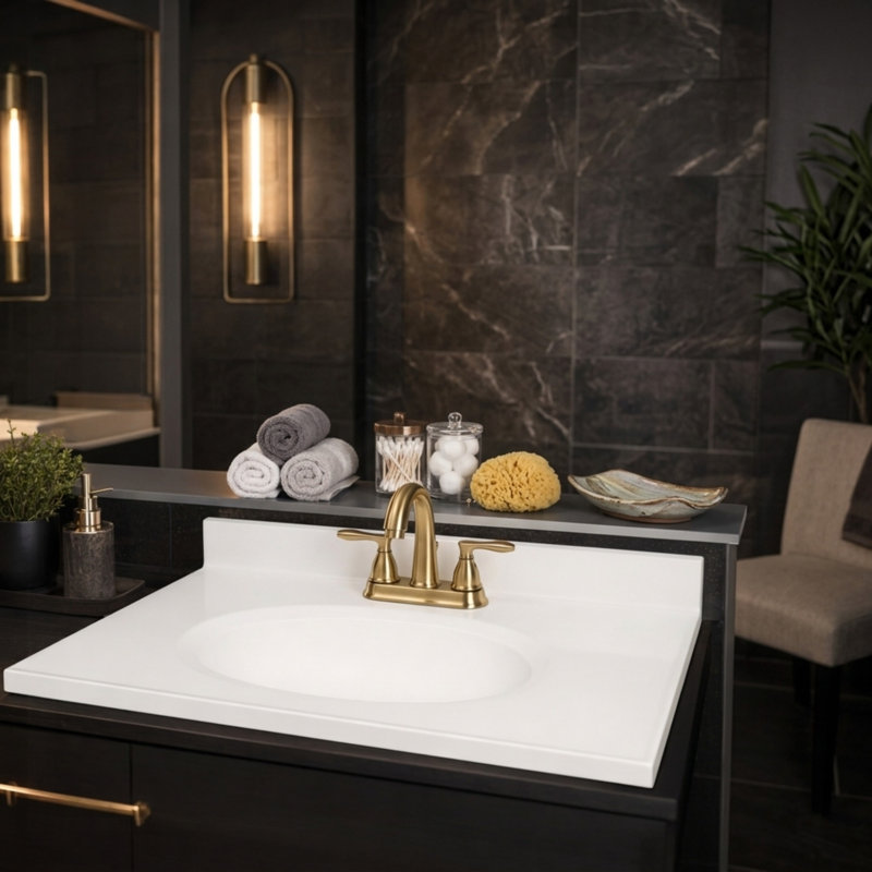 Plateau de meuble-lavabo simple 31 po en blanc avec lavabo