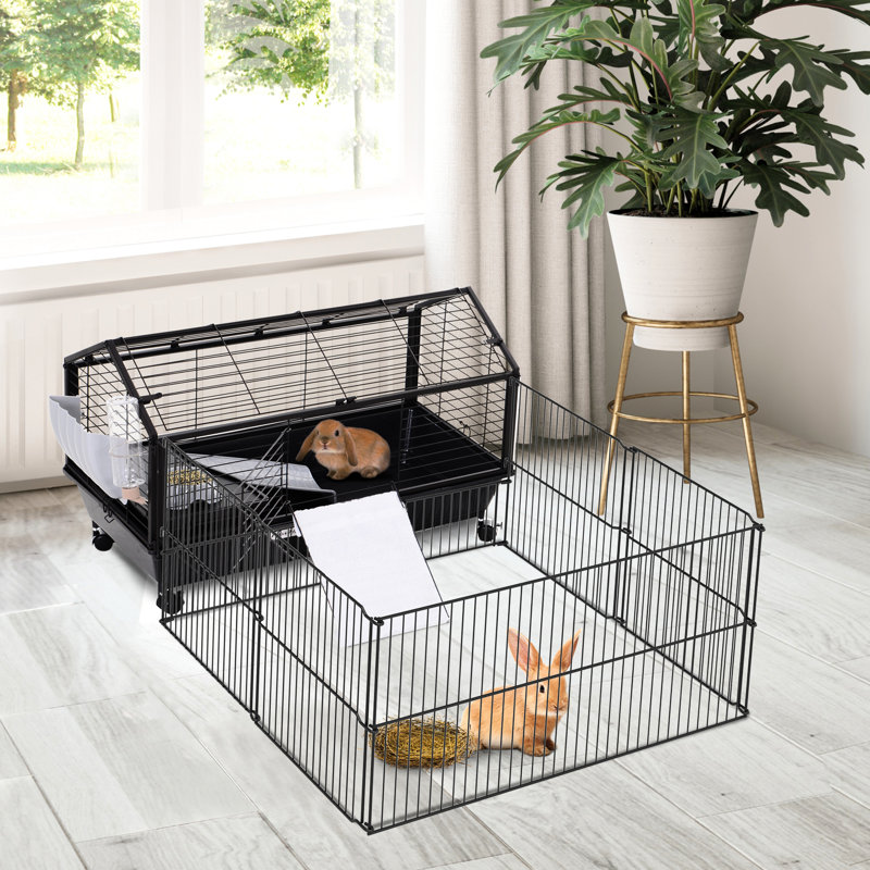 Cage pour petits animaux de 35 po avec roulettes et bouteille d'eau - aire de jeu spacieuse pour les animaux de compagnie pliable, roues en acier et bouteille. Cochons d'Inde, conception pliable, conservation de l'espace.