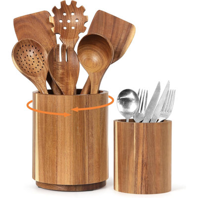 Porte-ustensiles en bois rotatif à 360 ° pour comptoir de cuisine