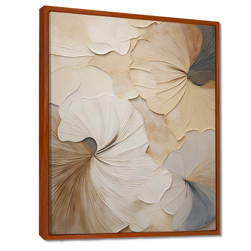 «Beige minimalisme élégance en fleurs», reproduction d'art sur toile, impression sur toile beige, H 44 po x l 34 po, Brun