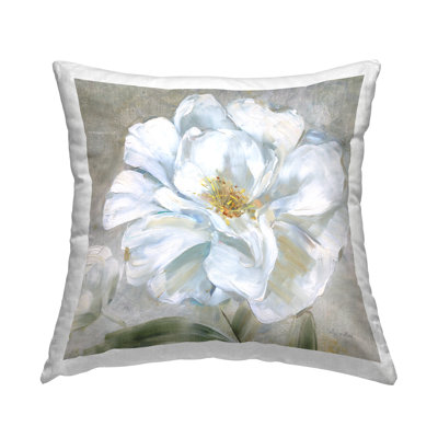 Close Up White Bloom Decorative Printed Throw Pillow by Sally Swatland