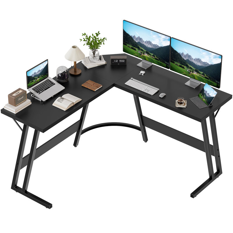 Vanesa 120cm L-Shape Computer Desk Metal Base Corner Gaming Desk Large PC Writing Table, 75 H x 120 W x 120 D, Black