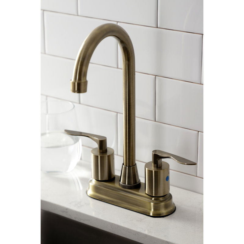 Kingston Brass Serena Two-Handle 2-Hole Deck Mount Bar Faucet, Antique Brass