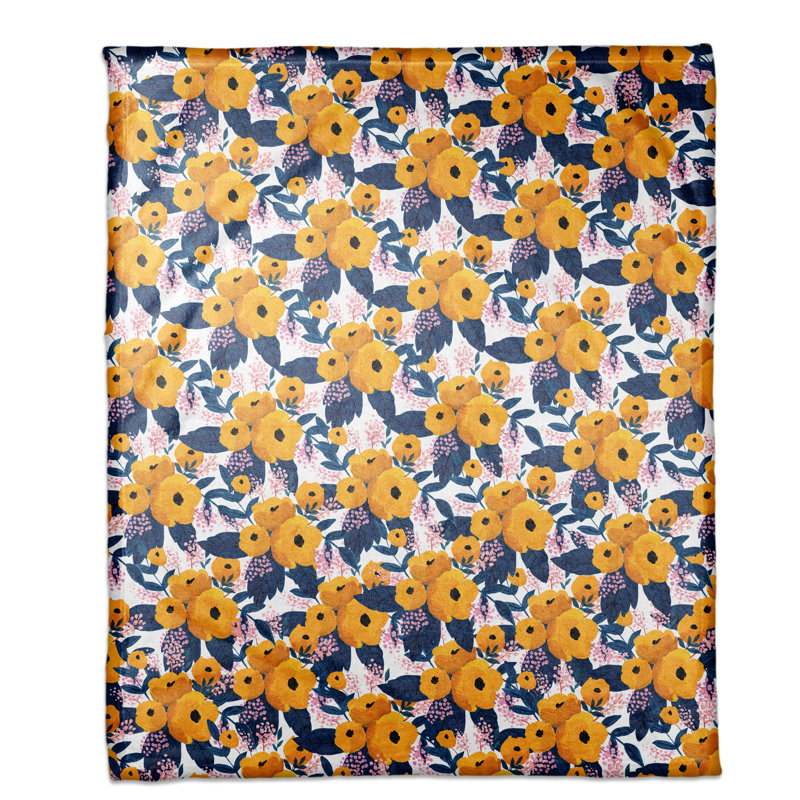 Jeté polaire jaune à motif floral