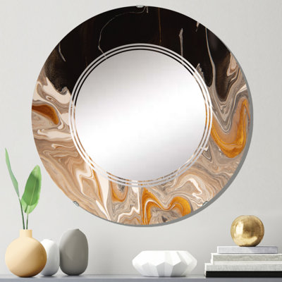 Vagues de marbre brun et noir - Miroir mural moderne rond