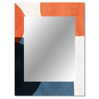 Blue and orange minimal boho pattern 1 - Minimalism Unique Mirror, Blue Large Wall Mirror, Printed Metal Art