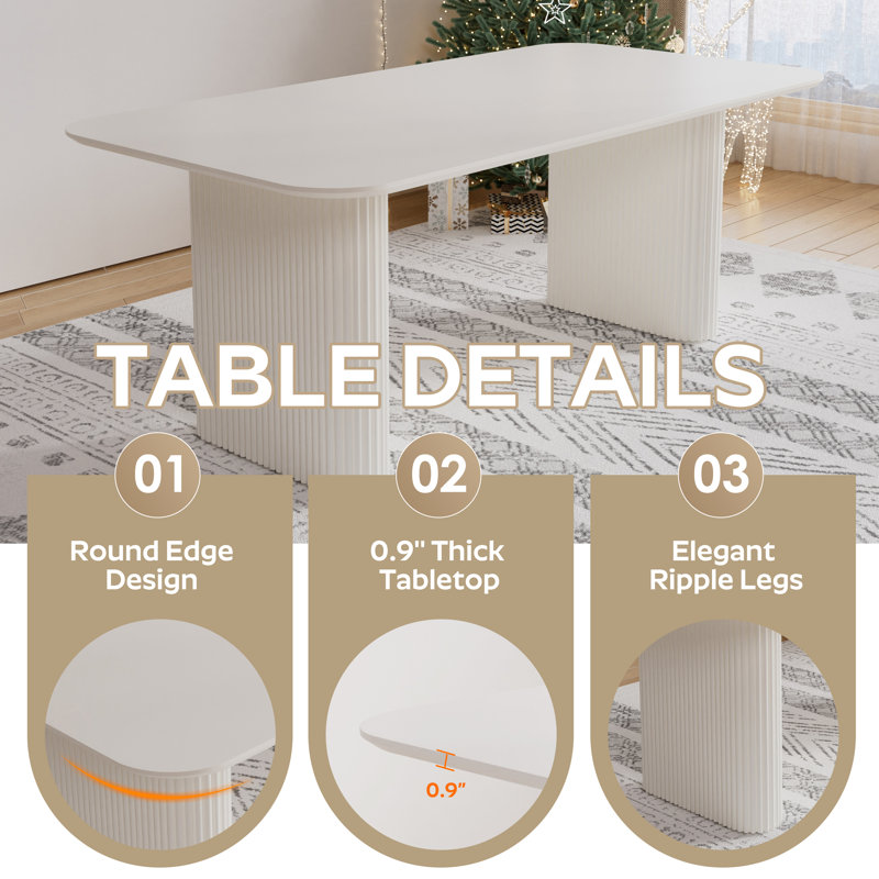 Ensemble de salle à manger rectangulaire à double piédestal avec table de salle à manger de style crème, 7, Blanc, Jaune