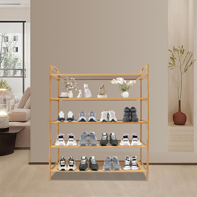 5-Tier 15 Pair Solid Bamboo Shoe Rack