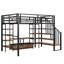 Lit mezzanine en métal avec escalier, rangement bas et table, noir - tablettes polyvalentes robustes et pratiques