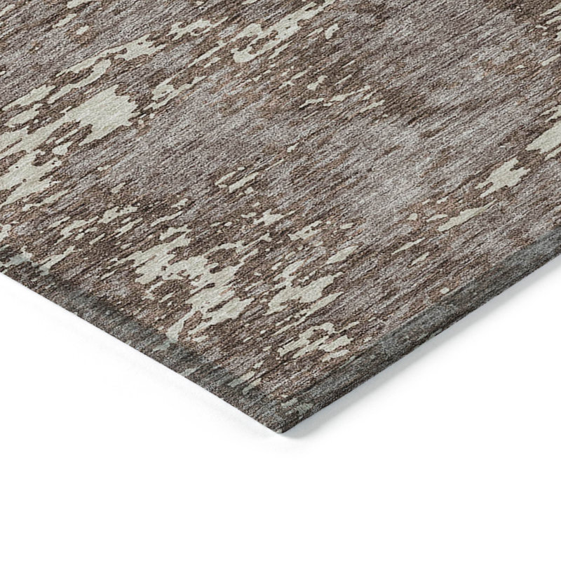 3' X 5' Brown And Ivory Abstract Washable Indoor Outdoor Area Rug