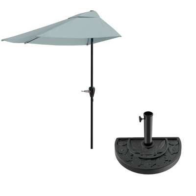 Abat-jour de balcon semi-circulaire à manivelle 9 pi avec demi-parasol 9 pi avec base lestée 20 pi pour terrasse, porche ou contre un mur par Pure Garden (vert poussiéreux)