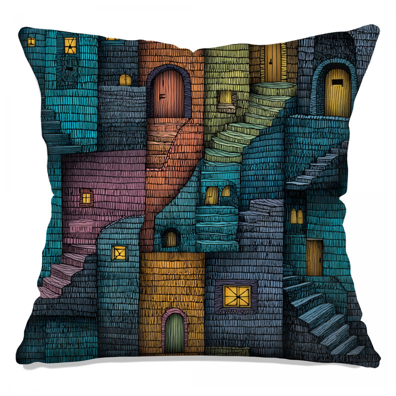 Coussin décoratif coloré, bâtiments à double face Architecture, 20 x 20 inches