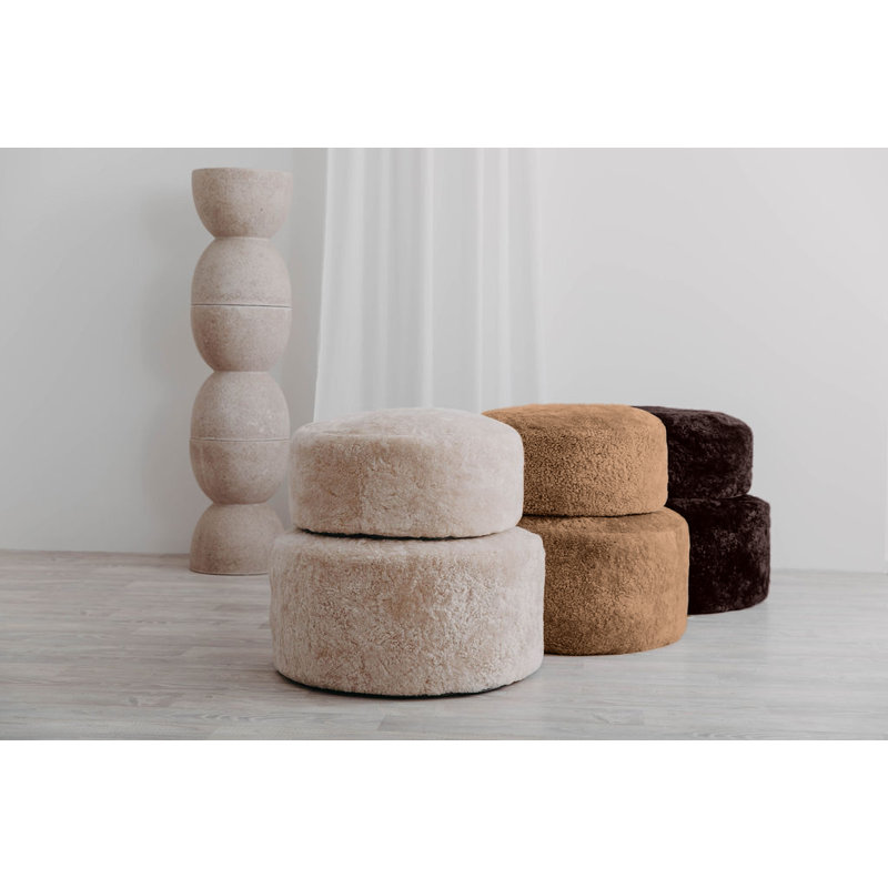 Shorn Curly Sheepskin Ottoman Small, Butterscotch