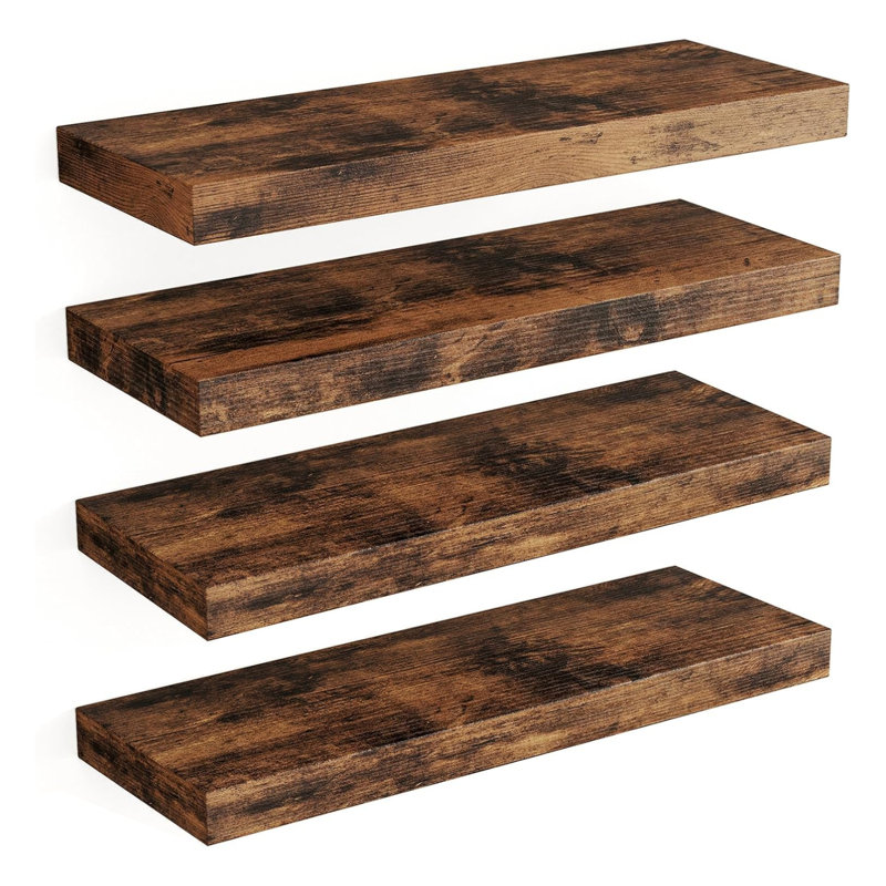 Floating Wall Shelves 15.8" Set Of 4, Rustic Wood With Invisible Brackets For Bathroom, Living Room, Bedroom, Kitchen