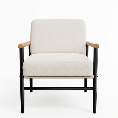 Mid-Century Modern Chenille Accent Chair with Metal Legs, Upholstered Lounge Armchair for Living Room & Bedroom