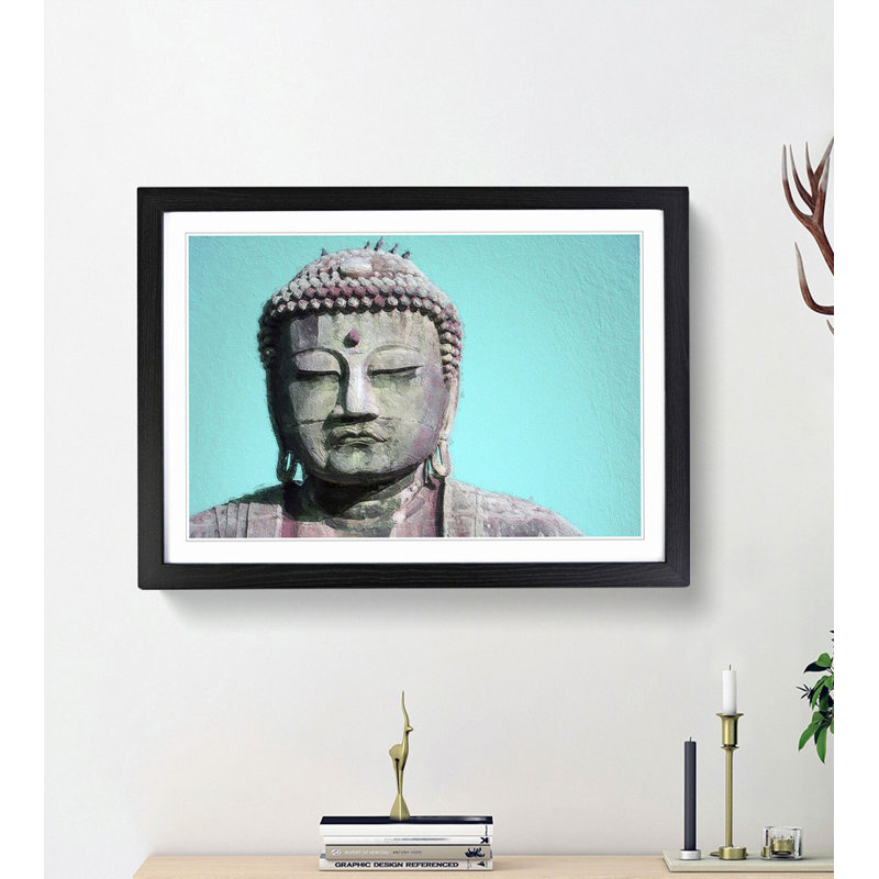 The Great Buddha of Kamakura in Japan - Picture Frame Painting Print, 36cm H x 48cm W x 2cm D, Black Framed