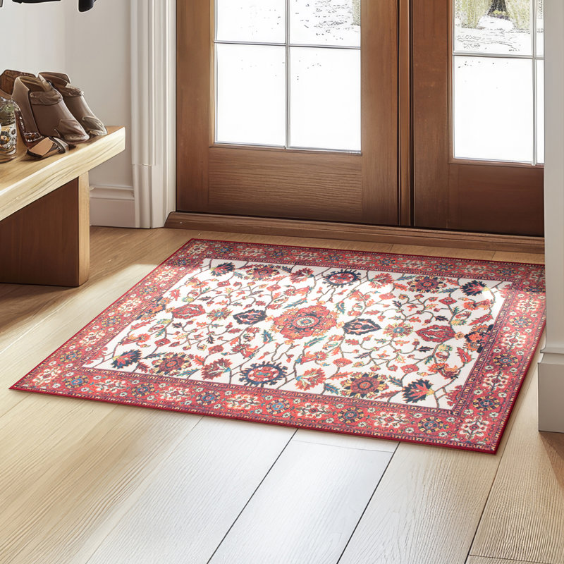 Ramage Maroon Performance Flatweave Washable Oriental Indoor / Outdoor Rug, Rectangle 3' x 5'