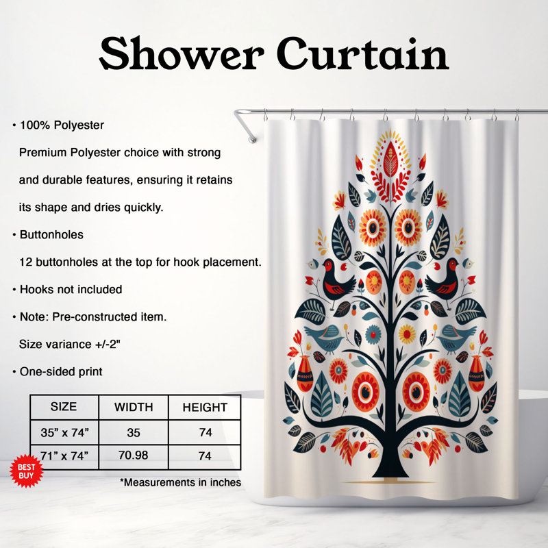 Rideau de douche 1 pièce Scandi Festive, H 74 po x l 71 po