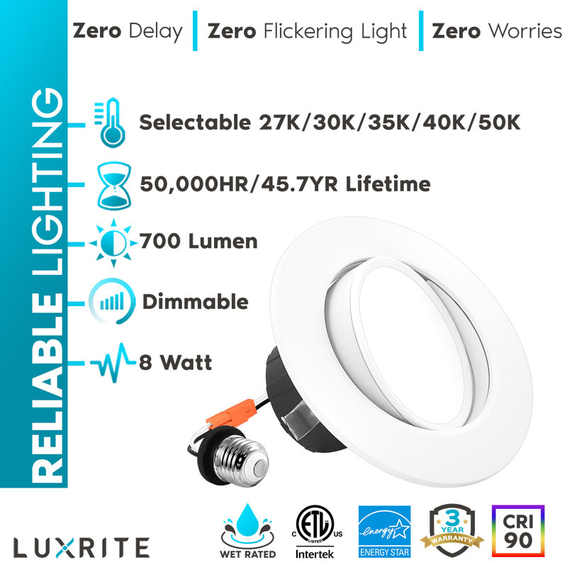 4" Selectable CCT Remodel IC Gimbal LED Retrofit Recessed Lighting Kit