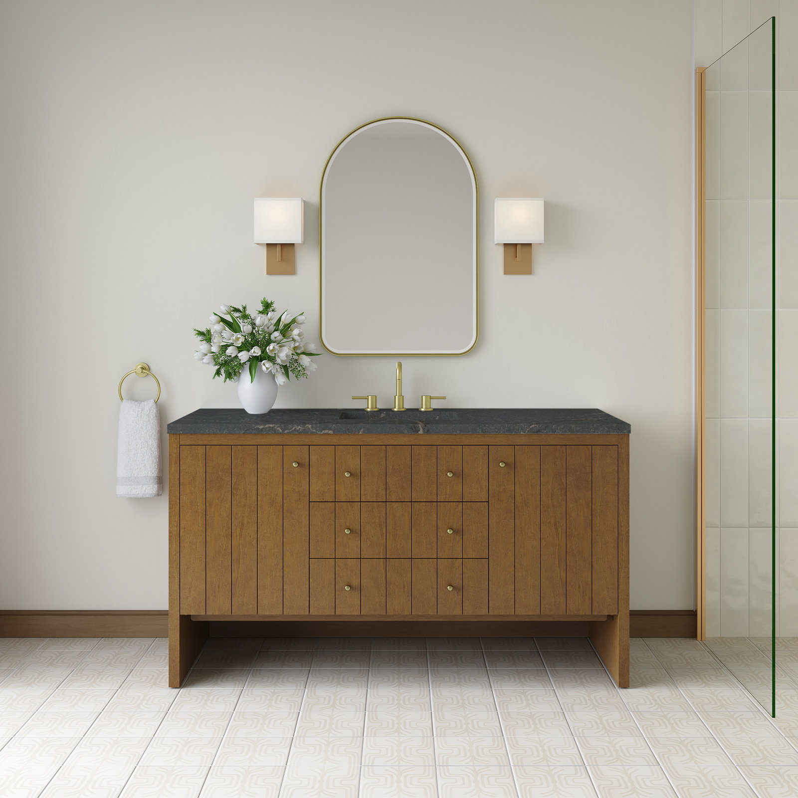 Hudson 60'' Single Bathroom Vanity, Parisien Bleu, 8" Widespread, Honey Brown