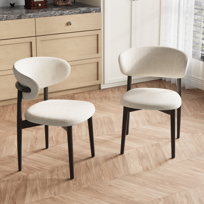 Niell Mid-Century Ash Dining Chairs, Black Solid Wood Legs, Not Assembled Need, Beige Kitchen Chairs for Dining Room, Black