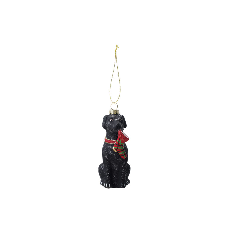 Glass Labrador With Plaid Stocking Ornament