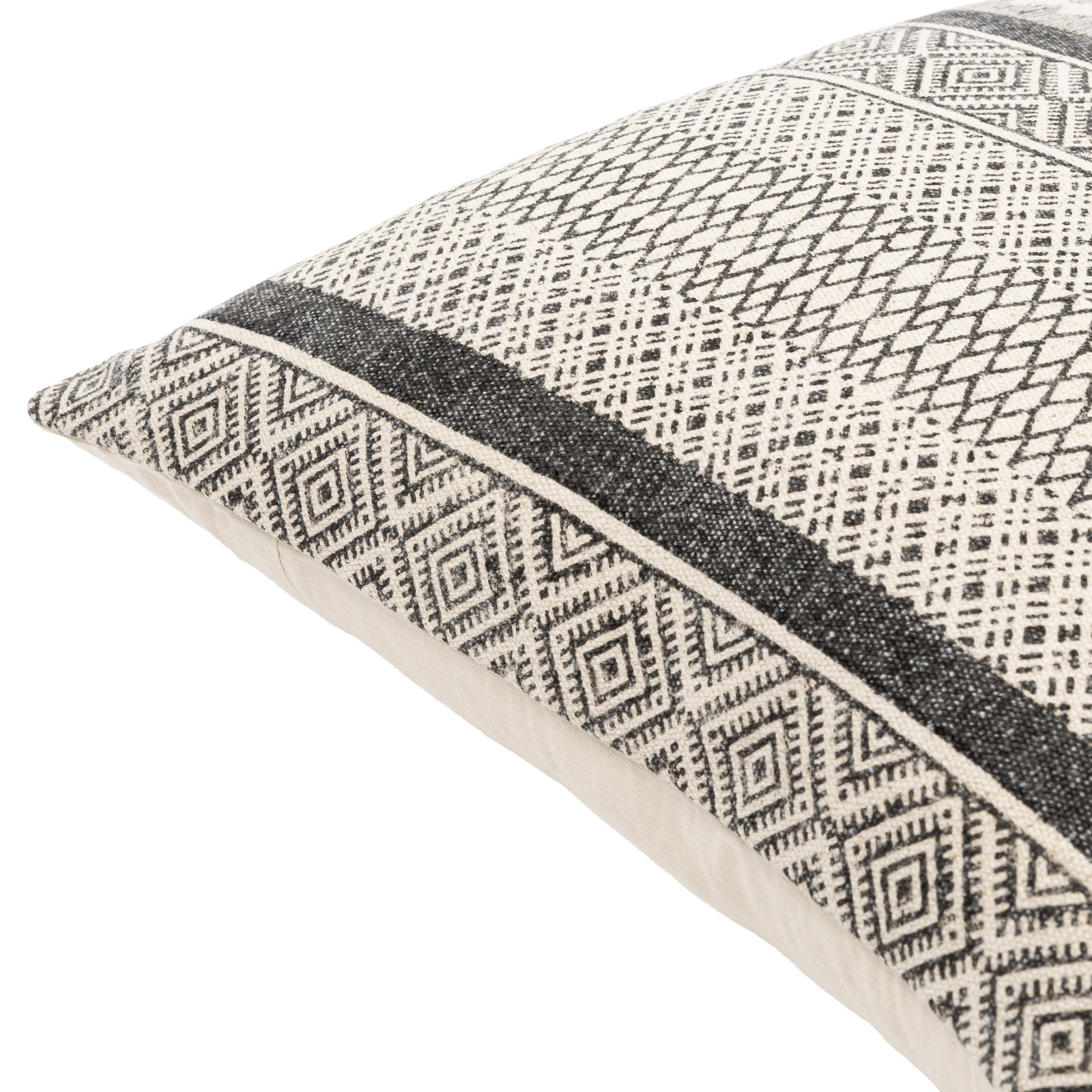 Zetta Geometric Cotton Lumbar Throw Pillow, Beige/Black, Polyester/Polyfill