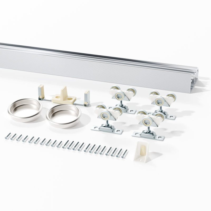 Bypass Door Hardware Aluminum Sliding Closet Door Hardware Set With Finger Pull Included, Smoothly And Quietly, For 2 Door System, Fit Door Thickness 1 3/8" Or 1 3/4", Easy To Install