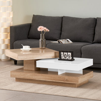 Modern Rotatable Coffee Table with LED Lights for Living Room
