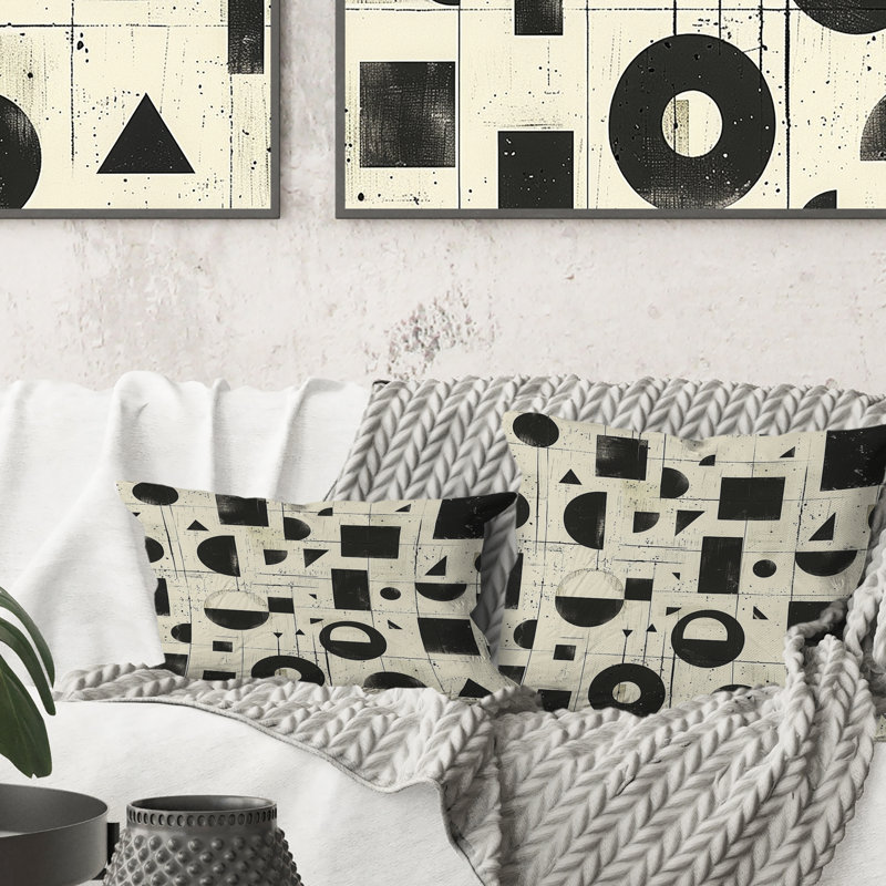 Coussin décoratif blanc et noir Midcentury Geometric II - Midcentury, H 16 po x l 16 po
