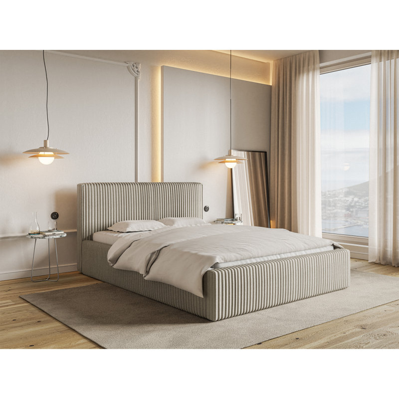 Angeleen Upholstered Ottoman Storage Bed, Beige, Double (140 x 200 cm)