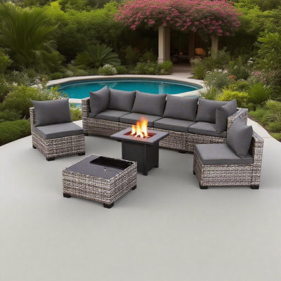 8 Piece Patio Conversation Sets With Fire Pit Table