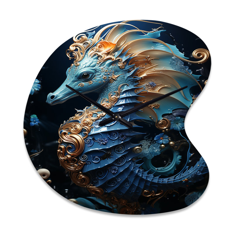 Sapphire Seahorse Delicate Drips II - Horloge murale en forme d'hippocampe, Grand