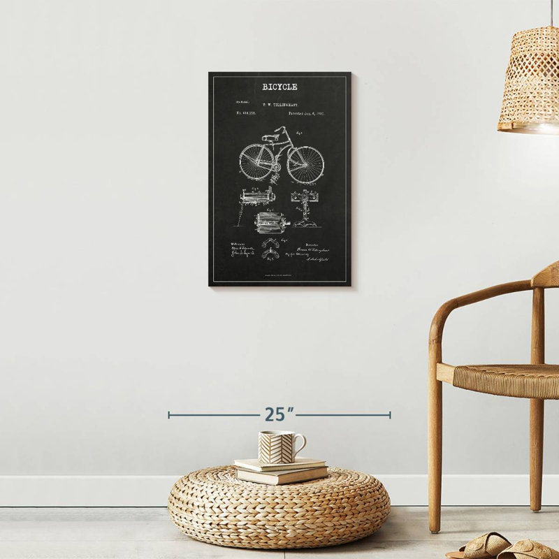 Bicyclette rétro brevet sur toile, H 24 po x l 16 po x P 1,25 po