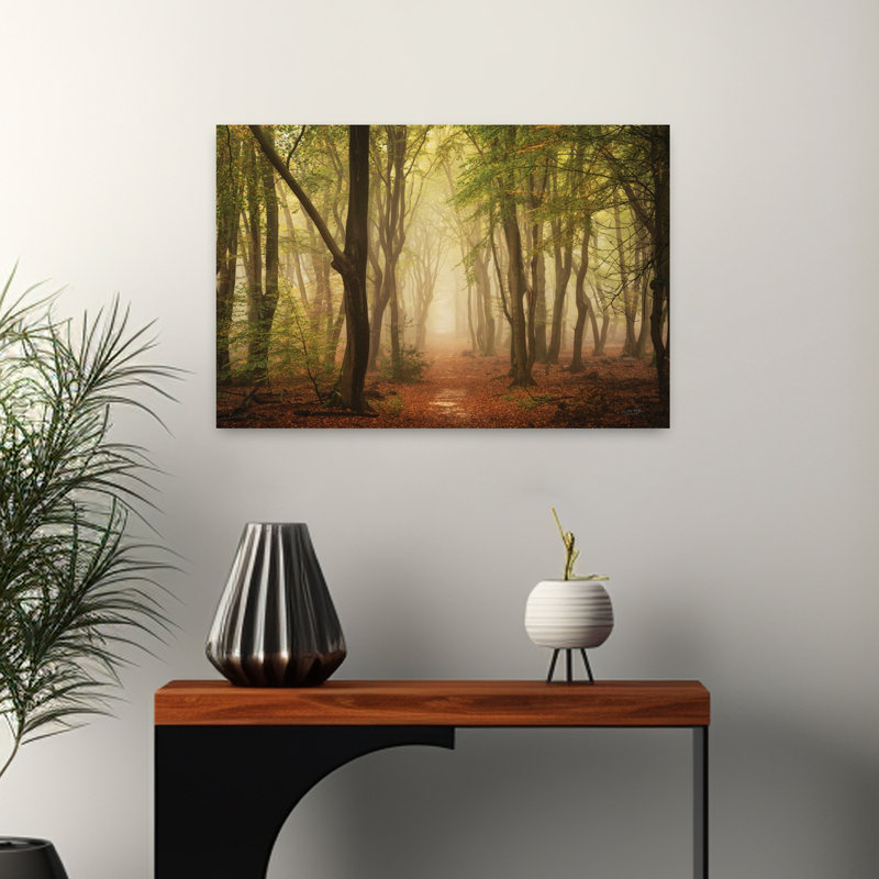 Chemin de paix abstrait, art contemporain de paysage de forêt, H 16 po x l 24 po