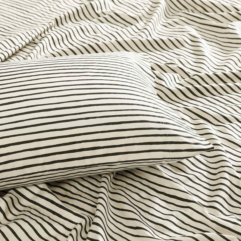 Marimekko Printed Organic Cotton Percale Sheet Sets, King Sheet Set with 2 Pillowcases, Black Striped