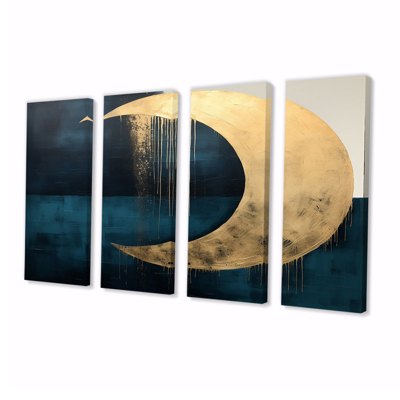 Lune mystérieuse turquoise - ensemble d'art mural géométrique 4 pièces, H 28 po x l 48 po