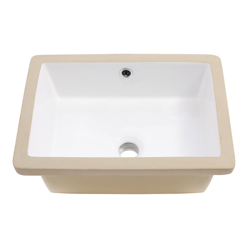 18" x 12" Undermount Bathroom Sink Rectangle White Ceramic Bathroom Sink White Sink with Overflow