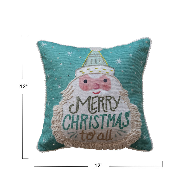Square Multicolor Cotton Blend Embroidered Christmas Throw Pillow